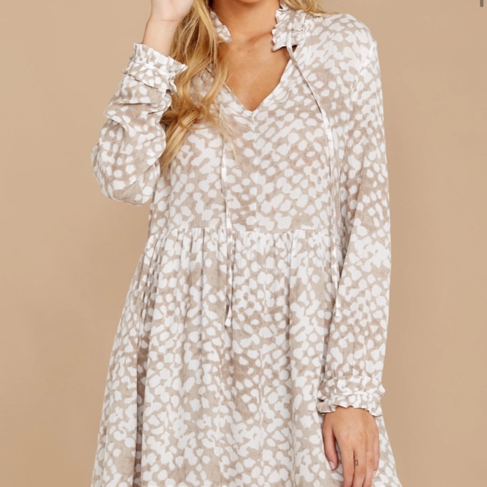 Red Dress: Taupe Print Dress